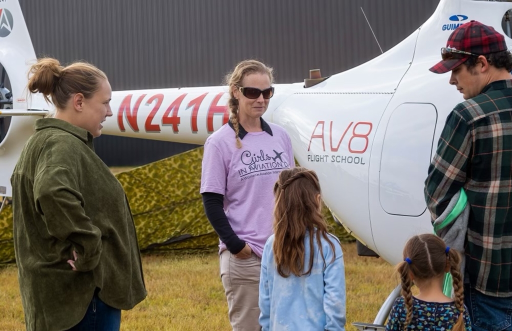 Girls in Aviation, event, AV8 helicopter and group