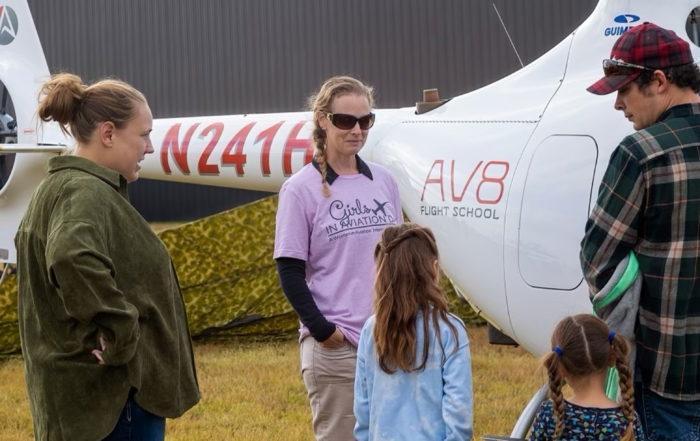 Girls in Aviation, event, AV8 helicopter and group